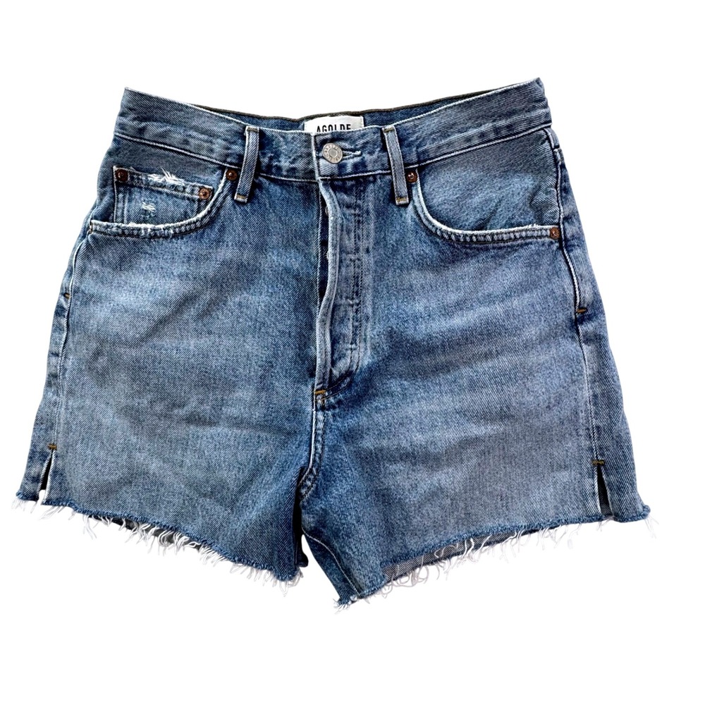 AGOLDE Denim Jean Shorts Women 27 Blue High Rise Raw Hem Button Fly